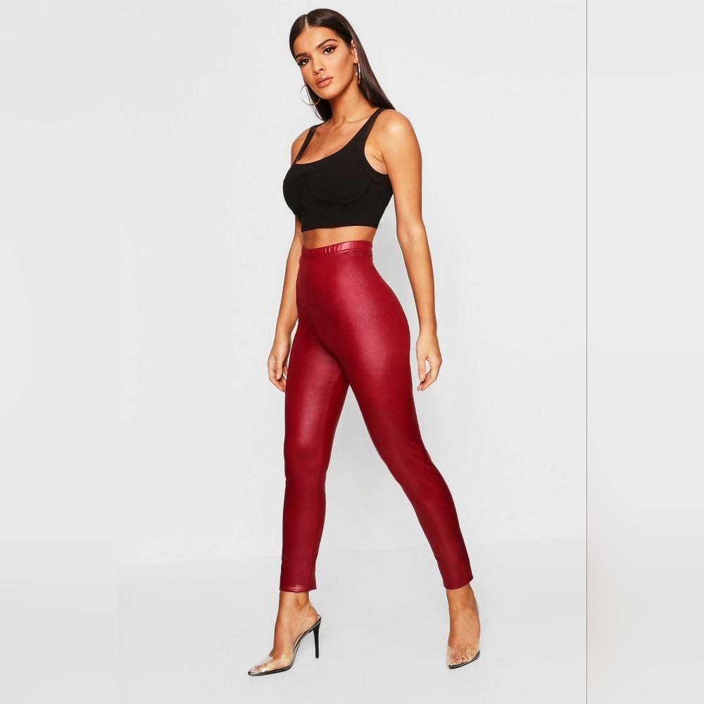 Boohoo Red Pleather Leggings Medium
